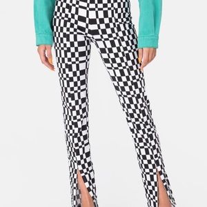 Luxe Front-Slit Square-Print Pants